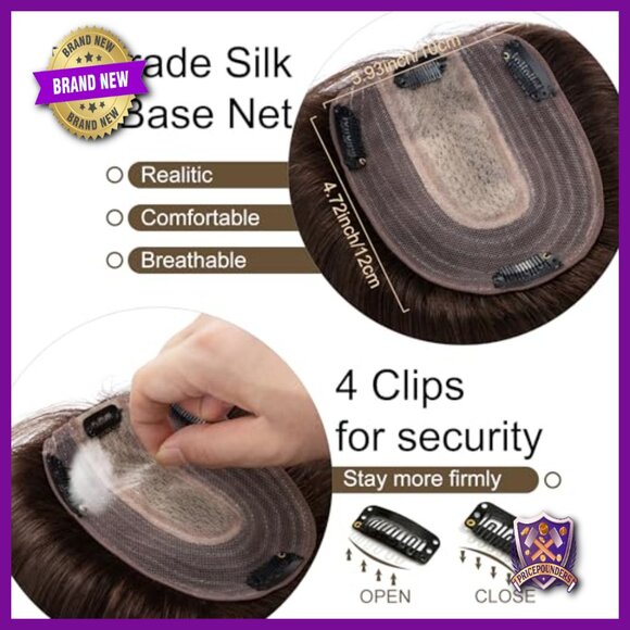 Human Hair Topper 6 Inch Silk Base Clip In Hairpiece Adds Volume No Bangs main image 6